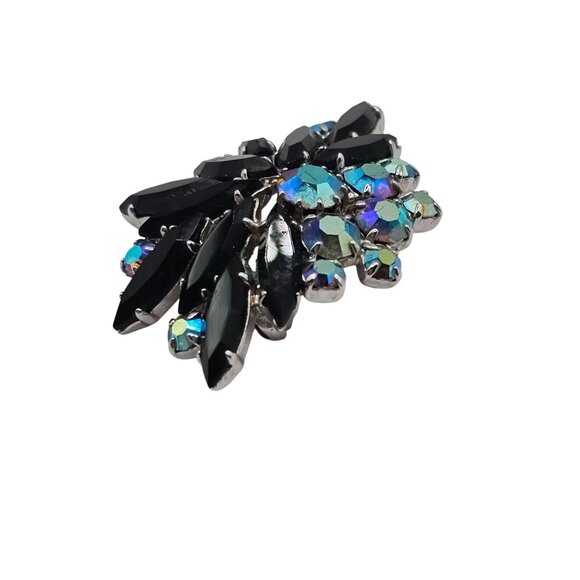 VTG Brooch Whimsigoth Retro Antique Revival Sparkle Black Point Aurora Borealis - Picture 7 of 13